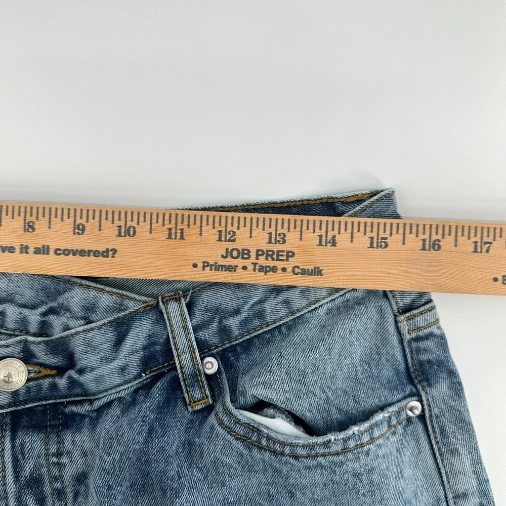 Princess Polly Button Fly Jeans Womens 8 Blue Denim High Rise Straight Whisker